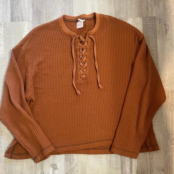 Out From Under Waffle Lace Up Front Boxy Henley from Urban Outfitters size Small - Picture 9 of 14